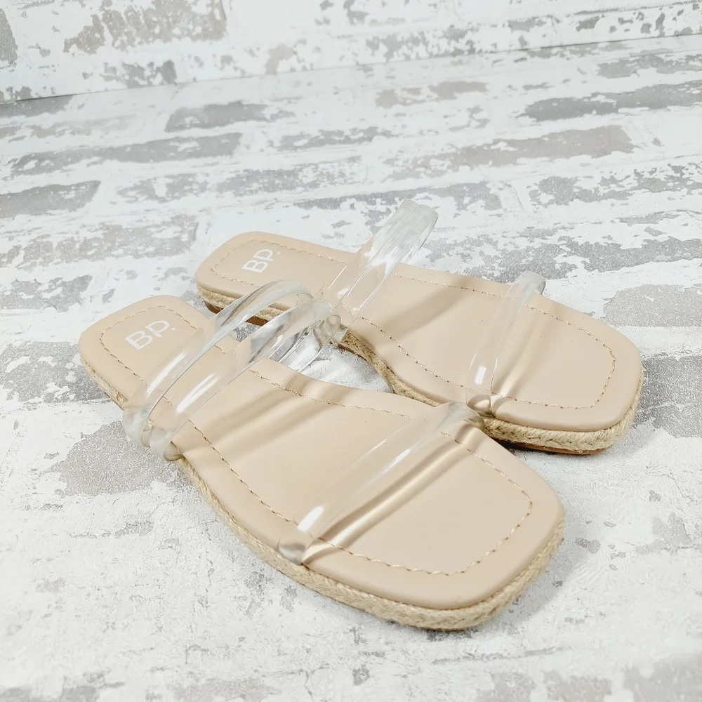 NEW BP Viola Cream Square Toe Summer Casual Flat Slide Sandals D1024